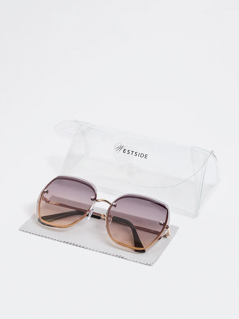 Westside Accessories Light Brown Metal Square-Frame Sunglasses - Comes with a Pouch and Cleaning Cloth - Image 4
