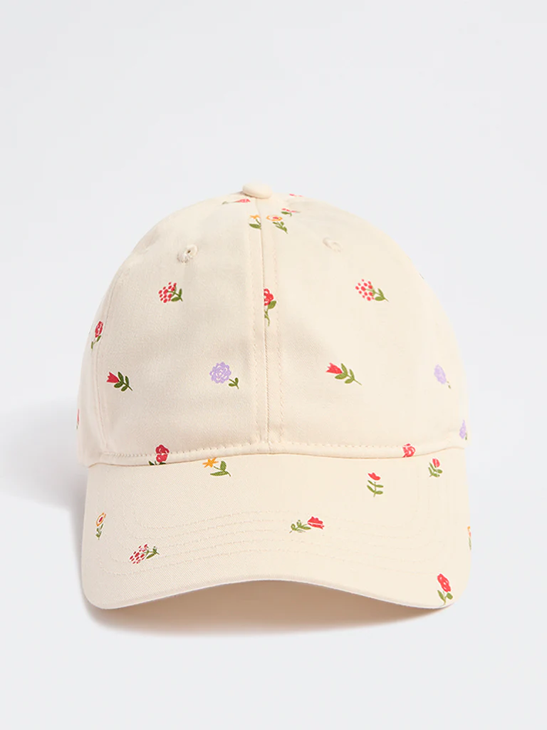 Westside Accessories Light Peach Floral Printed Cap