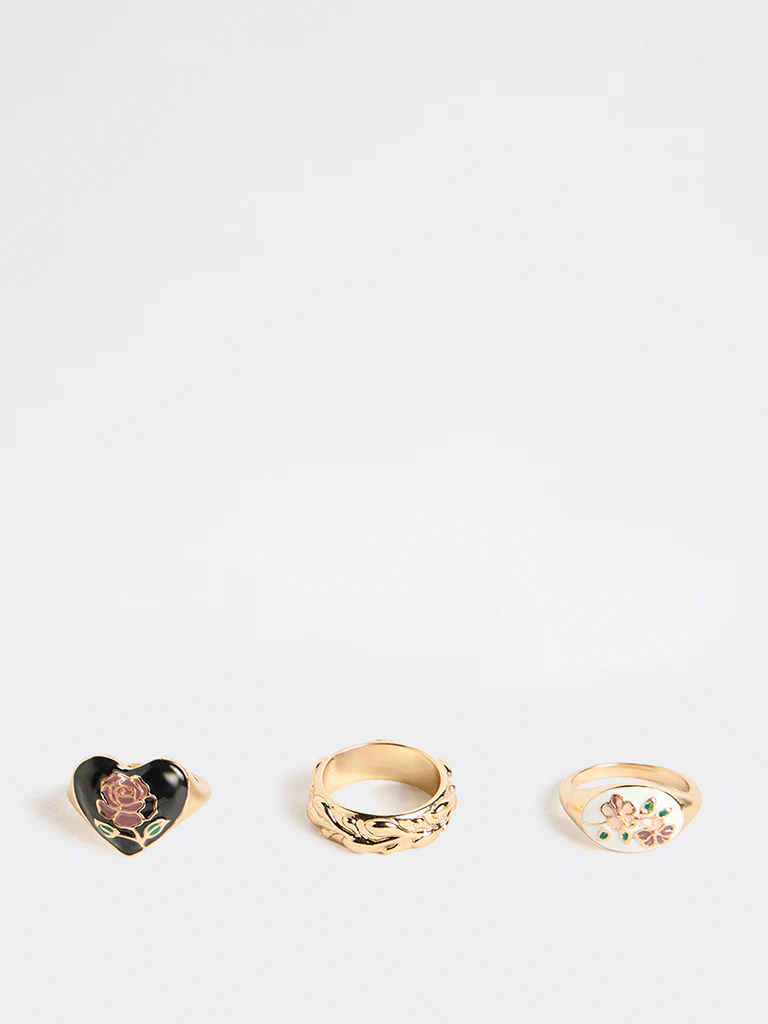 Westside Accessories Multi Color Enamel Charm Rings - Pack of 3 - Image 2