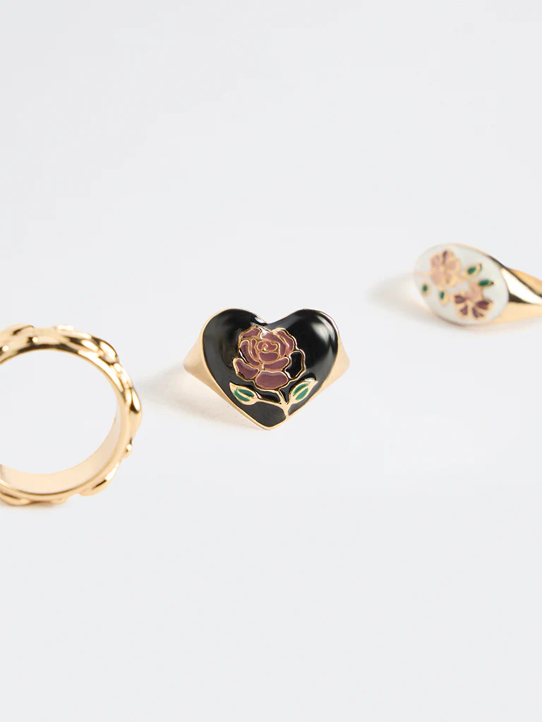Westside Accessories Multi Color Enamel Charm Rings - Pack of 3 - Image 3