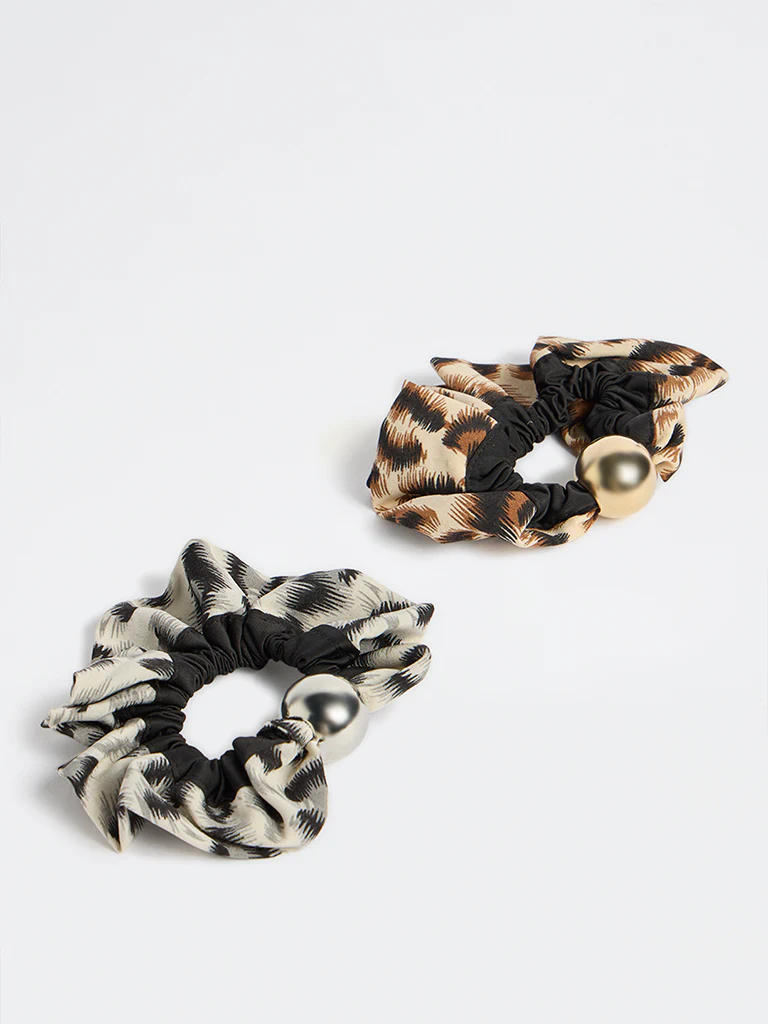 Westside Accessories Multicolour Animal Printed Scrunchies - Pack of 2 - Image 2