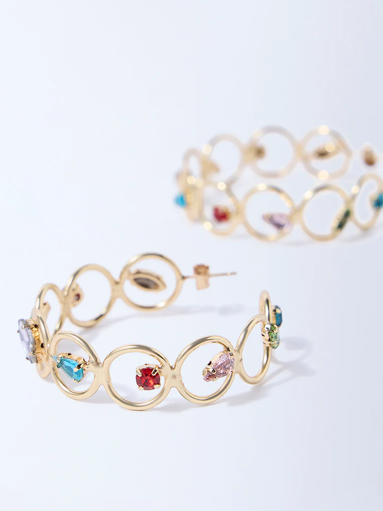 Westside Accessories Multicolour Crystal Hoop Earrings - Image 3