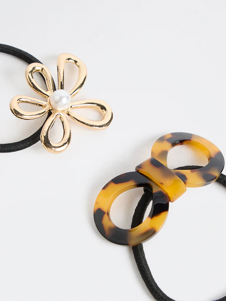 Westside Accessories Multicolour Floral & Bow Scrunchies - Pack of 2 - Image 3