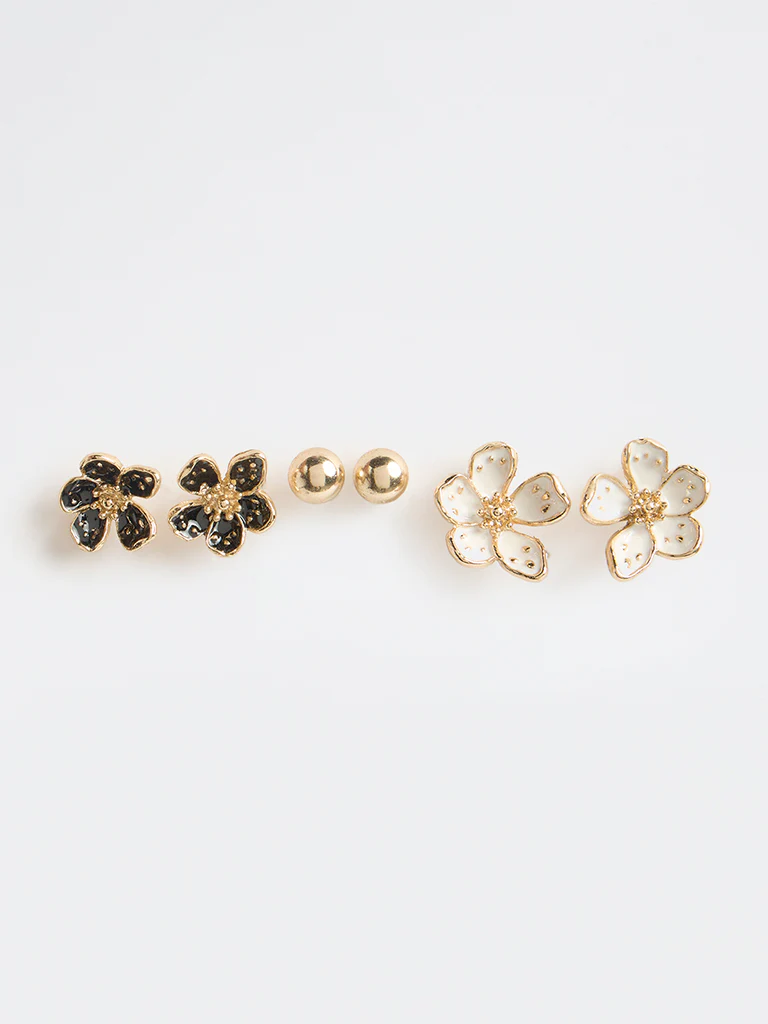 Westside Accessories Multicolour Floral Stud Earrings - Pack of 3