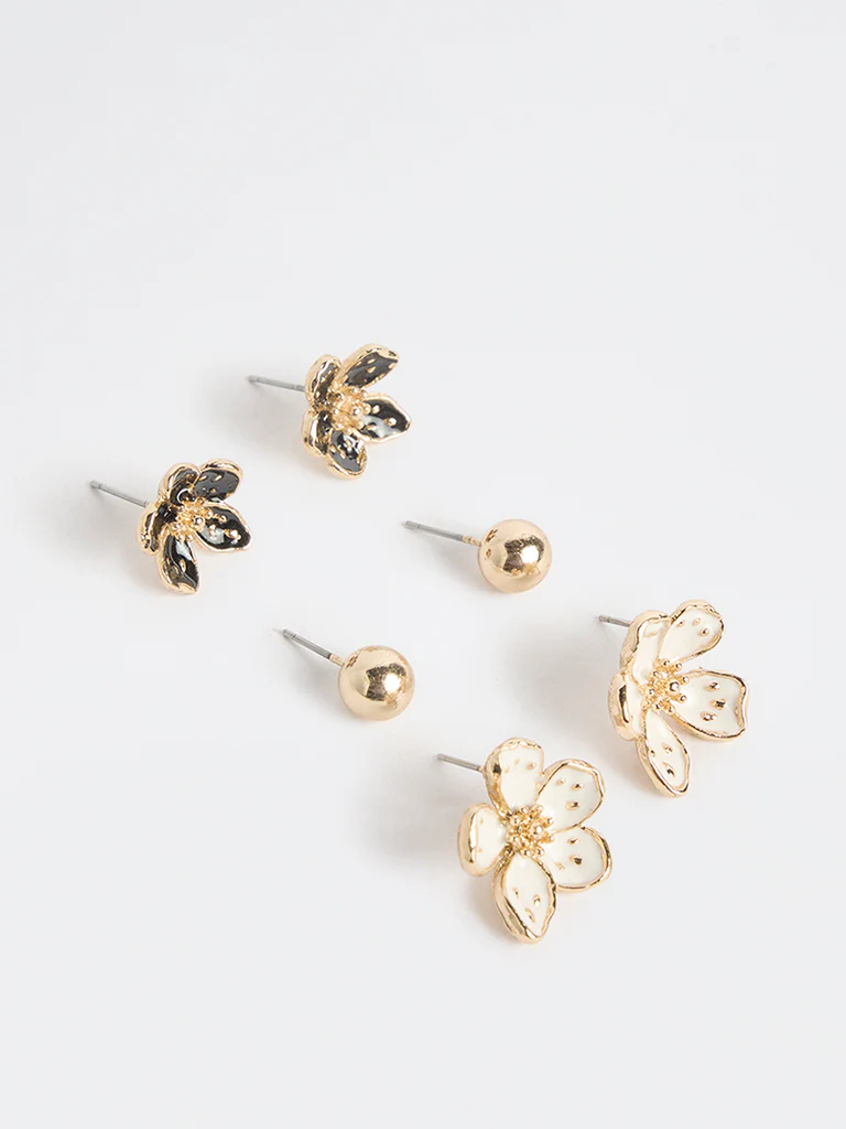 Westside Accessories Multicolour Floral Stud Earrings - Pack of 3 - Image 2