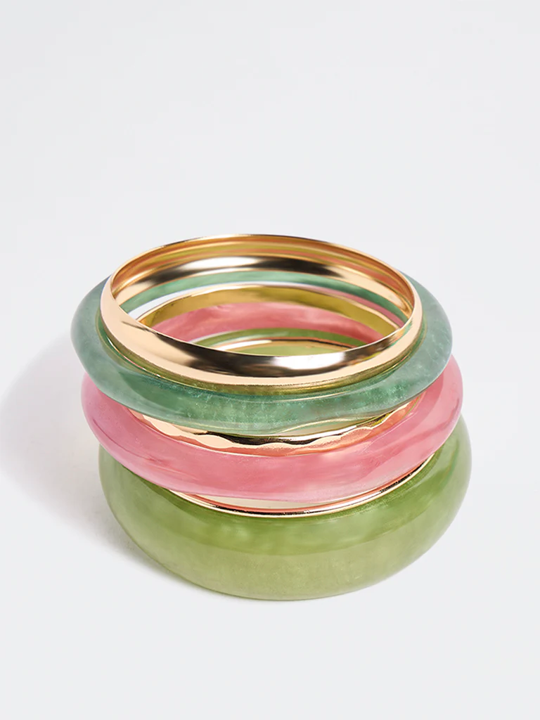 Westside Accessories Multicolour Metal and Resin Bangles - Pack of 6 - Image 2