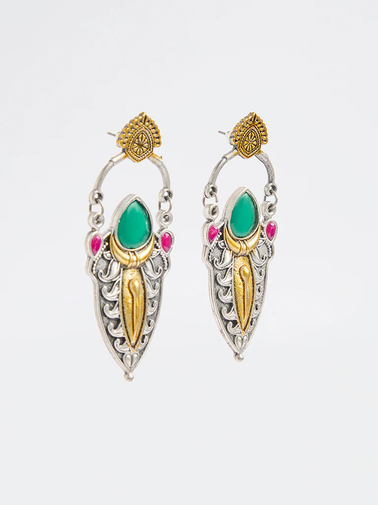 Westside Accessories Multicolour Oxidised Stone Jhumki Earrings - Image 2