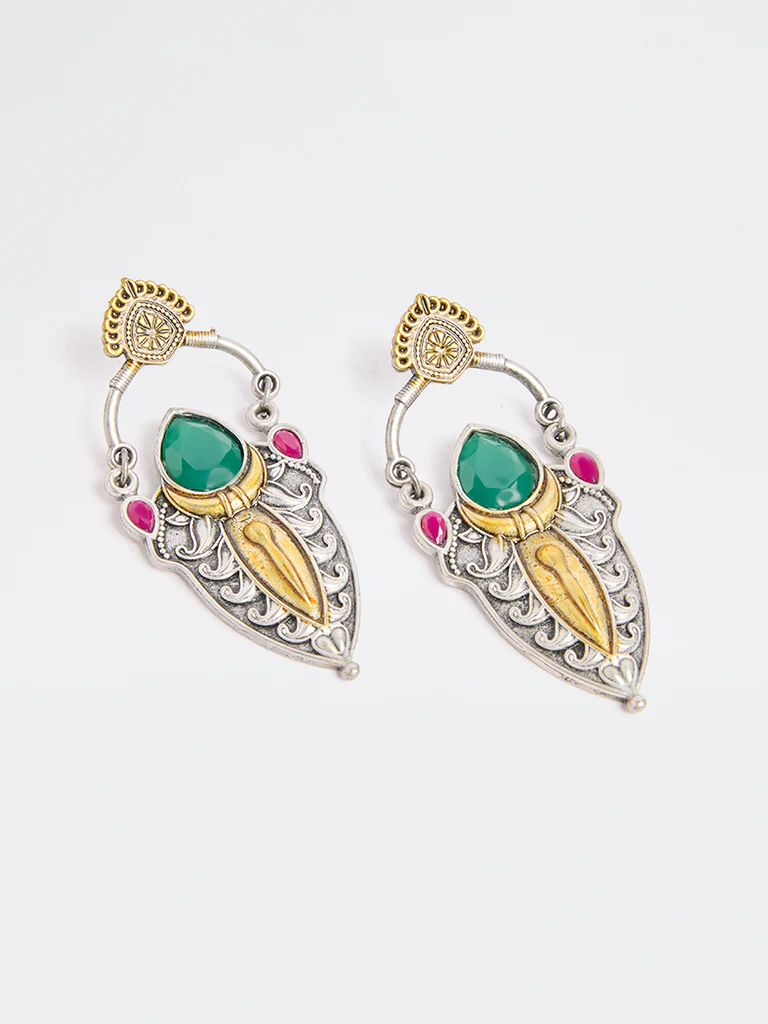 Westside Accessories Multicolour Oxidised Stone Jhumki Earrings - Image 3