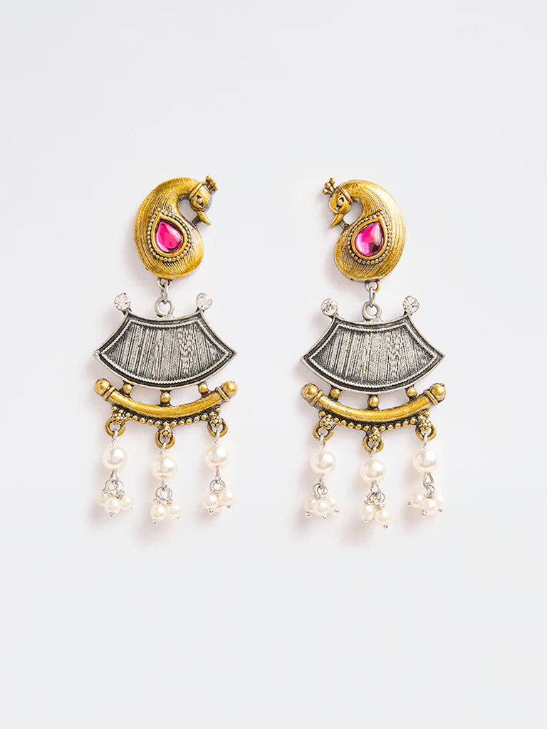 Westside Accessories Multicolour Oxidized Pearl Jhumki Earrings