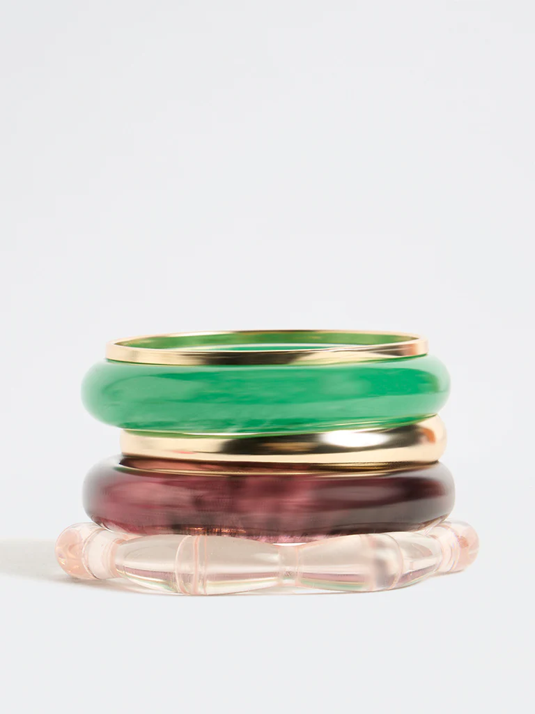 Westside Accessories Multicolour Resin and Metal Bangles - Pack of 5