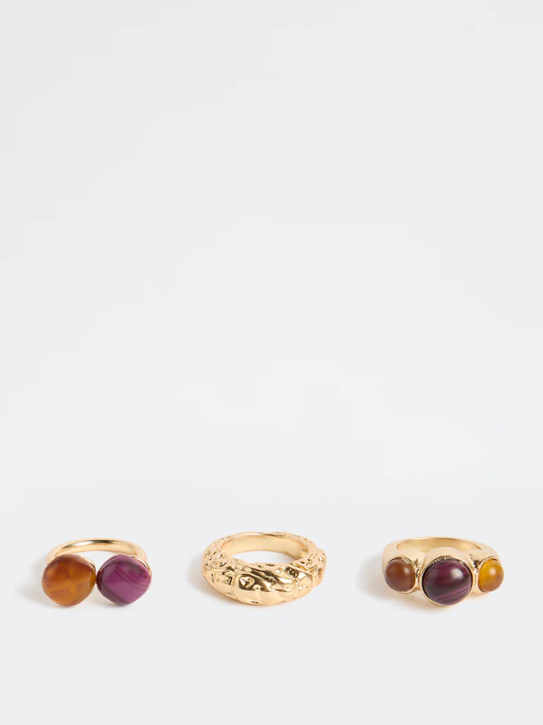 Westside Accessories Multicolour Resin and Metal Rings - Pack of 3 - Image 2