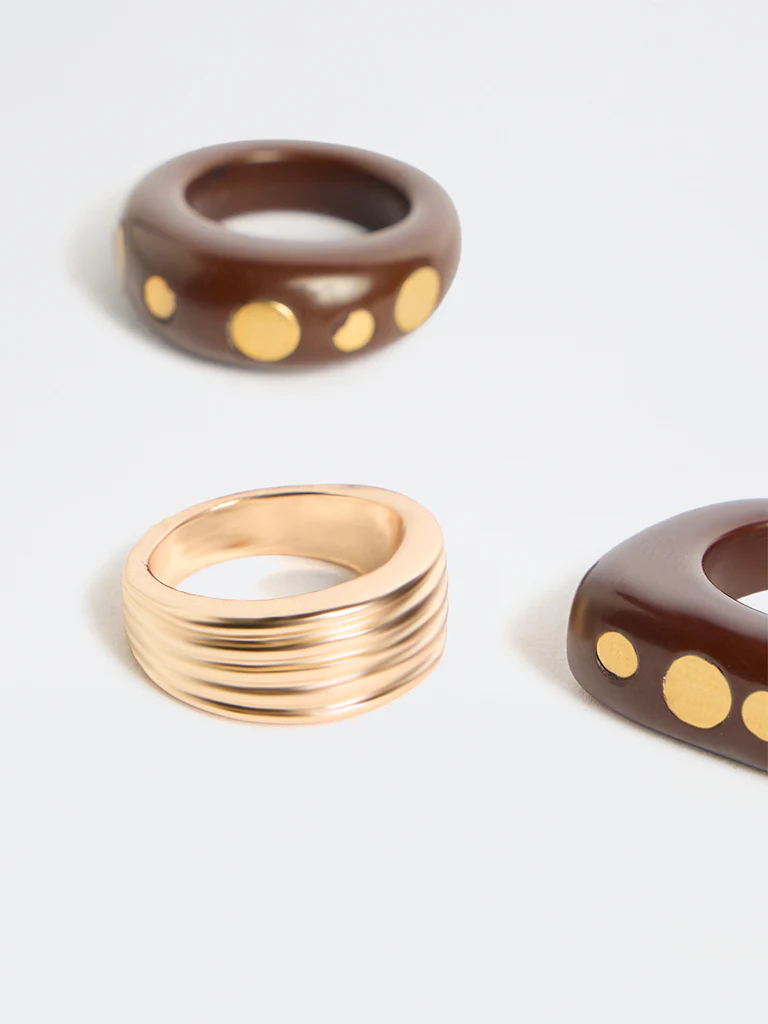 Westside Accessories Multicolour Resin and Metal Rings - Pack of 3 - Image 3