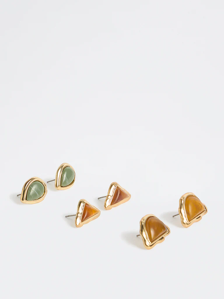 Westside Accessories Multicolour Resin Stud Earrings - Pack of 3 - Image 2