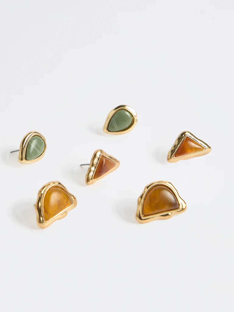 Westside Accessories Multicolour Resin Stud Earrings - Pack of 3 - Image 3