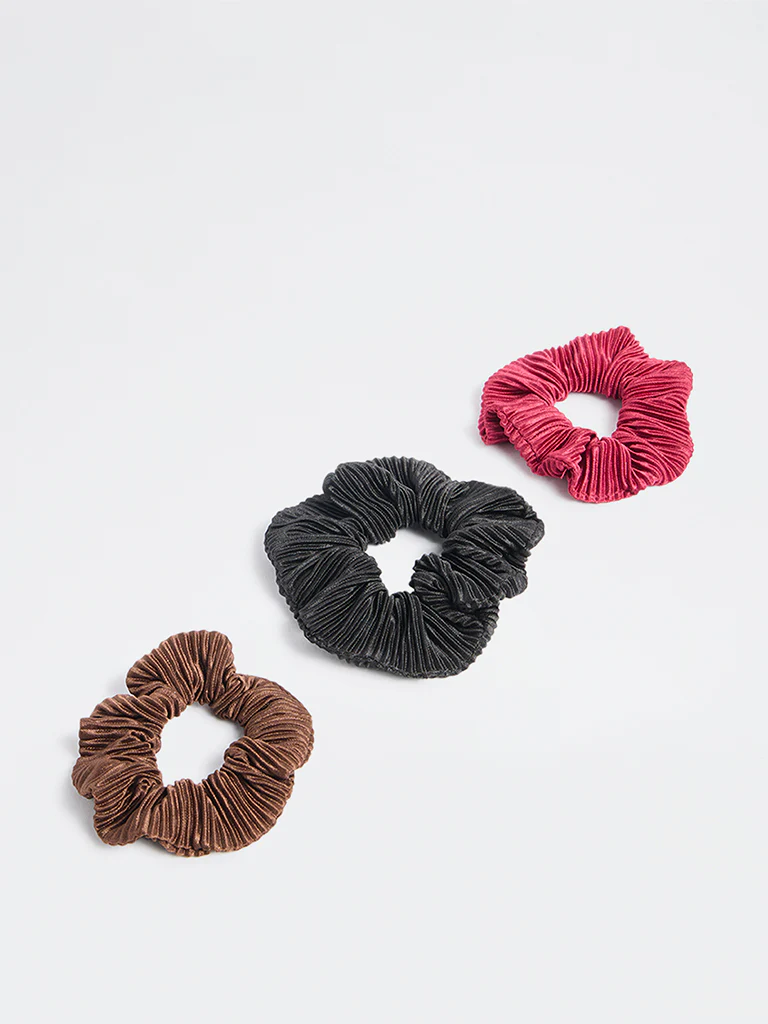 Westside Accessories Multicolour Ruffled Scrunchies - Pack of 3 - Image 2