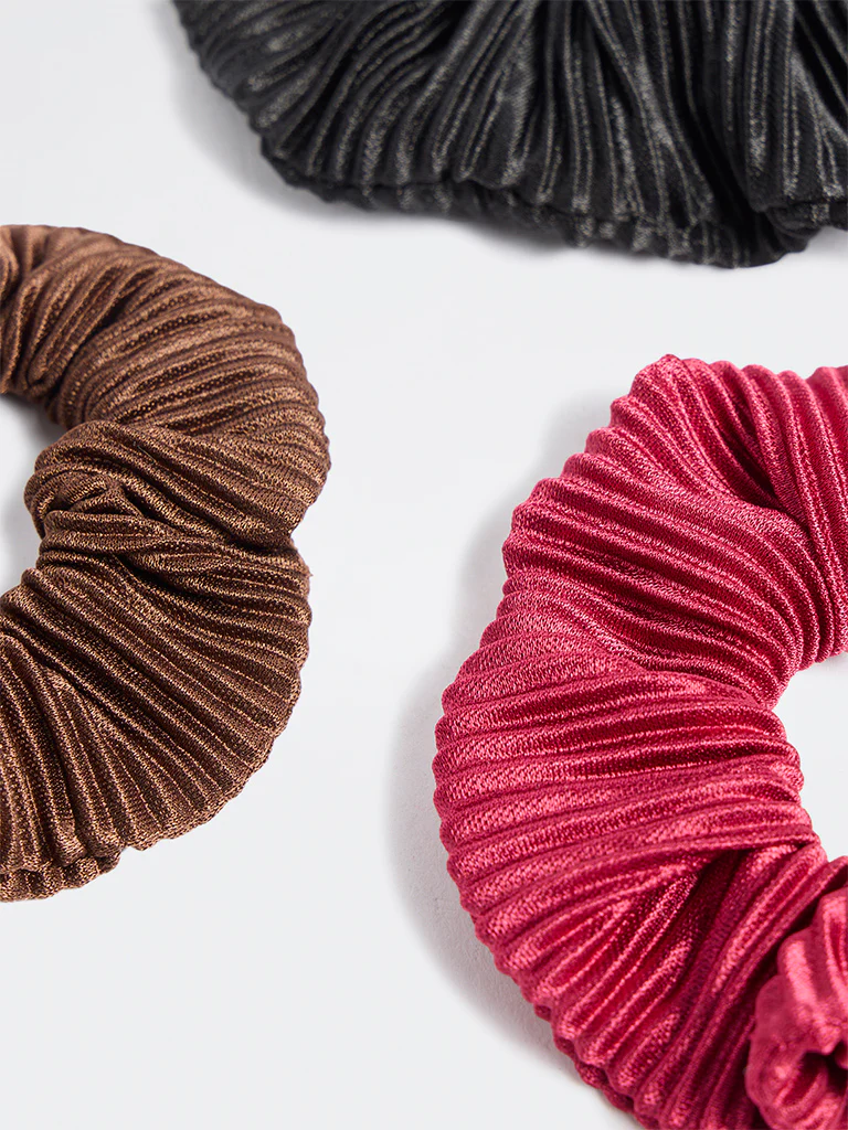 Westside Accessories Multicolour Ruffled Scrunchies - Pack of 3 - Image 3