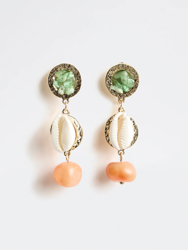 Westside Accessories Multicolour Shell and Bead Dangler Earrings