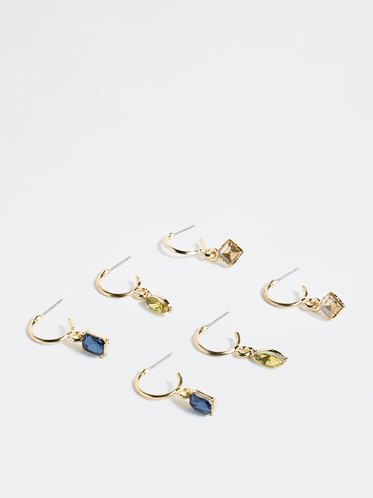 Westside Accessories Multicolour Stone Earrings - Pack of 3 - Image 2
