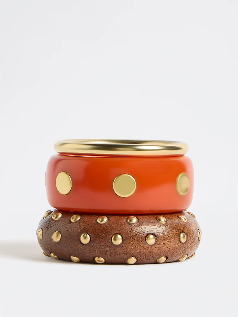 Westside Accessories Multicolour Studded Resin and Wood Bangles - Pack of 3