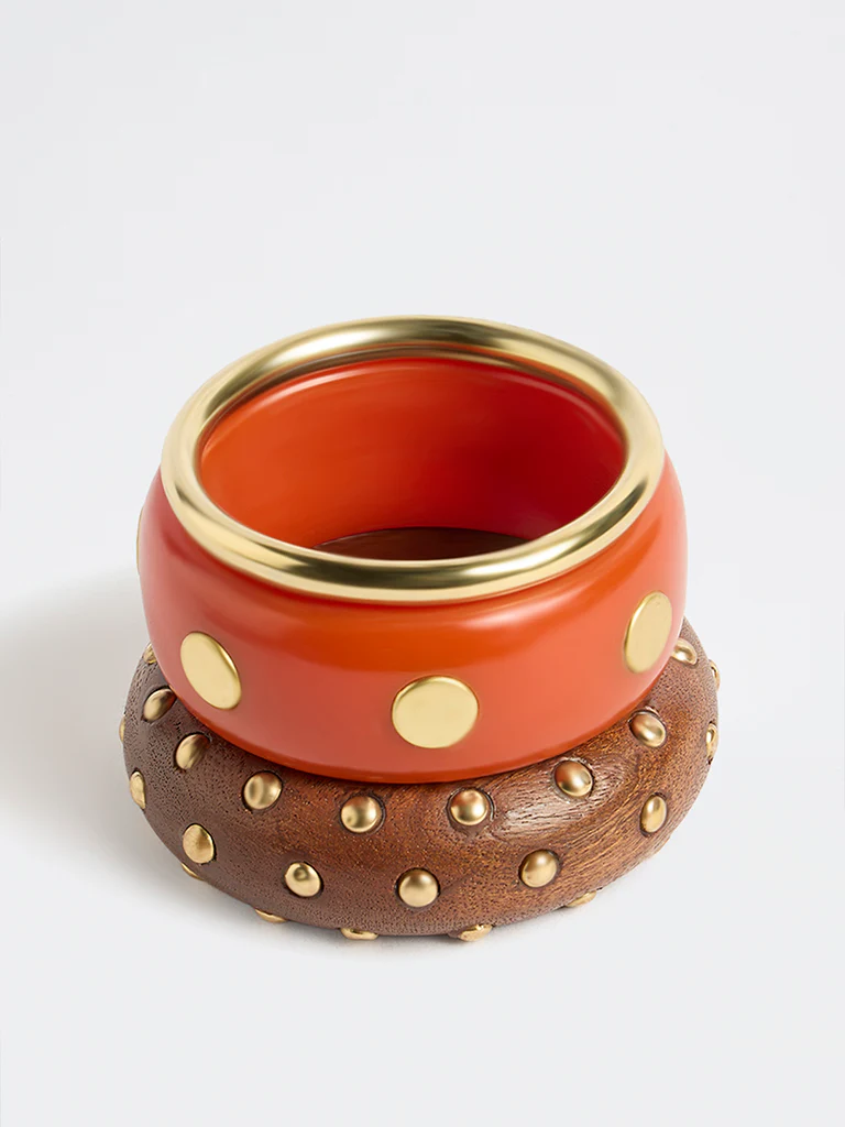 Westside Accessories Multicolour Studded Resin and Wood Bangles - Pack of 3 - Image 2