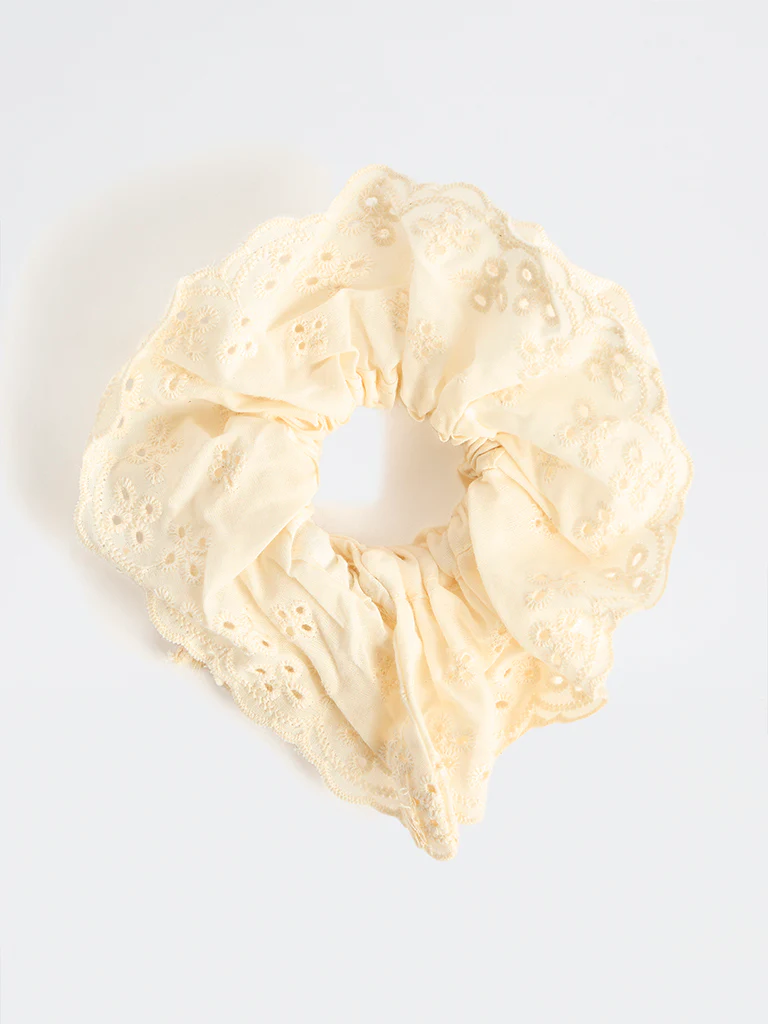 Westside Accessories Off-White Embroidered Scrunchie