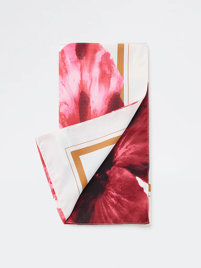 Westside Accessories Off-White Hibiscus Printed Scarf - Image 2