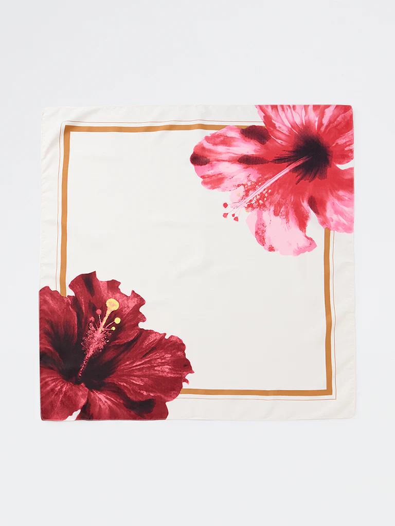 Westside Accessories Off-White Hibiscus Printed Scarf - Image 3
