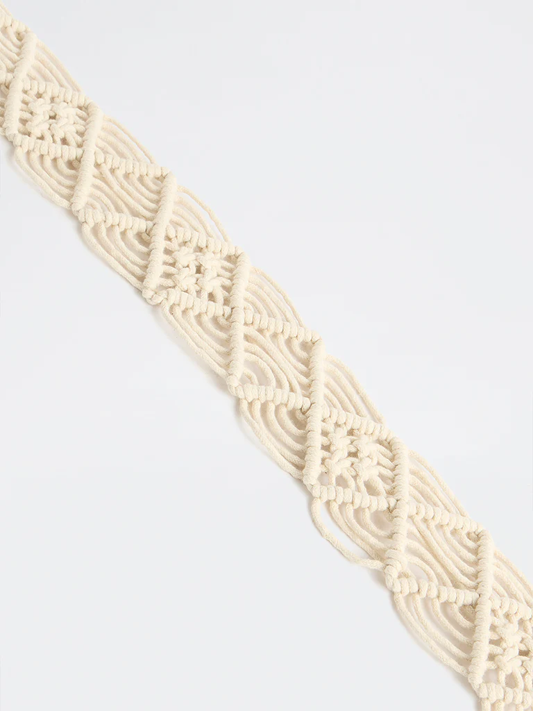 Westside Accessories Off-White Macrame Belt - Image 3