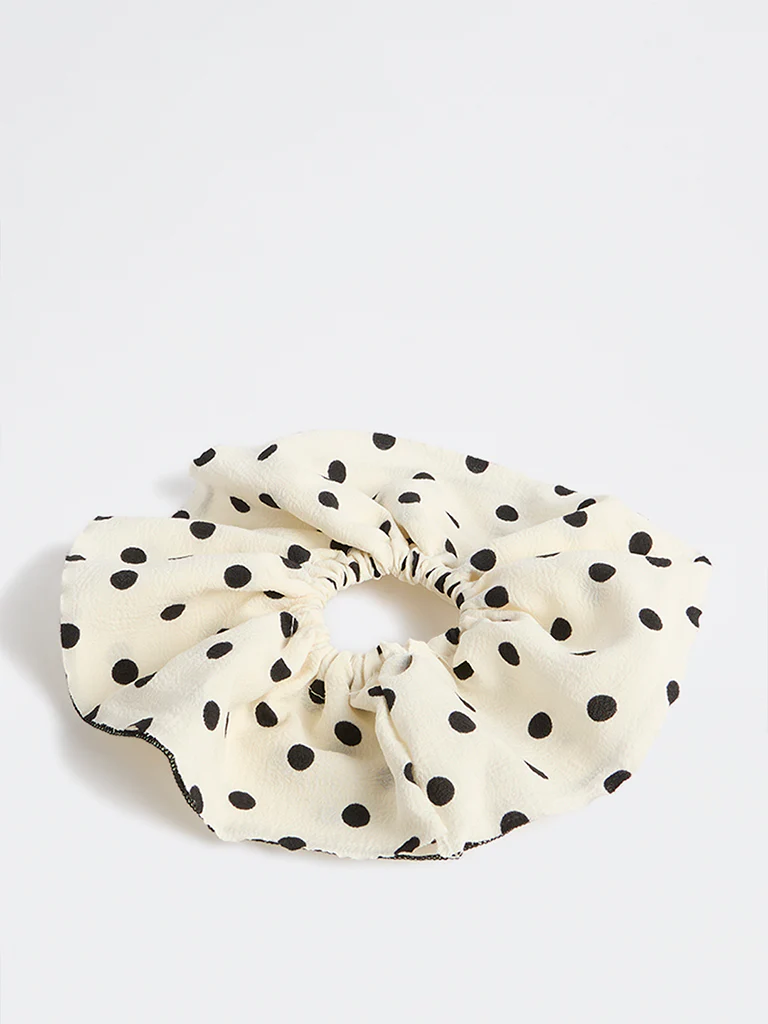 Westside Accessories Off-White Polka-Dot Scrunchie - Image 2