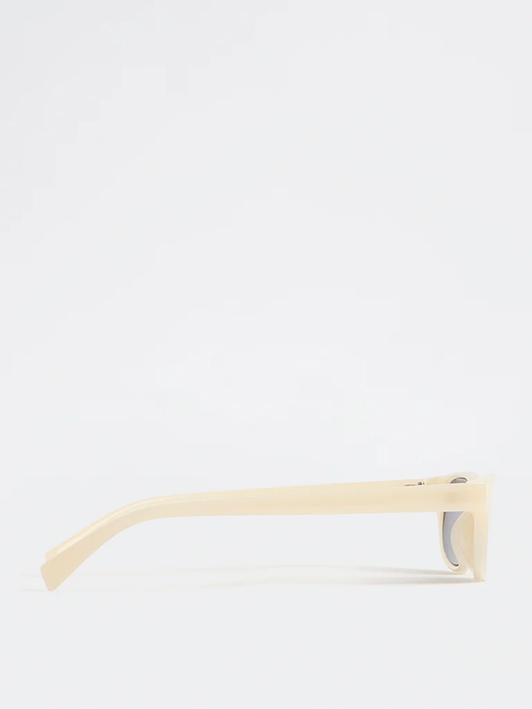 Westside Accessories Off-White Slim Oval Sunglasses with Pouch - Image 3