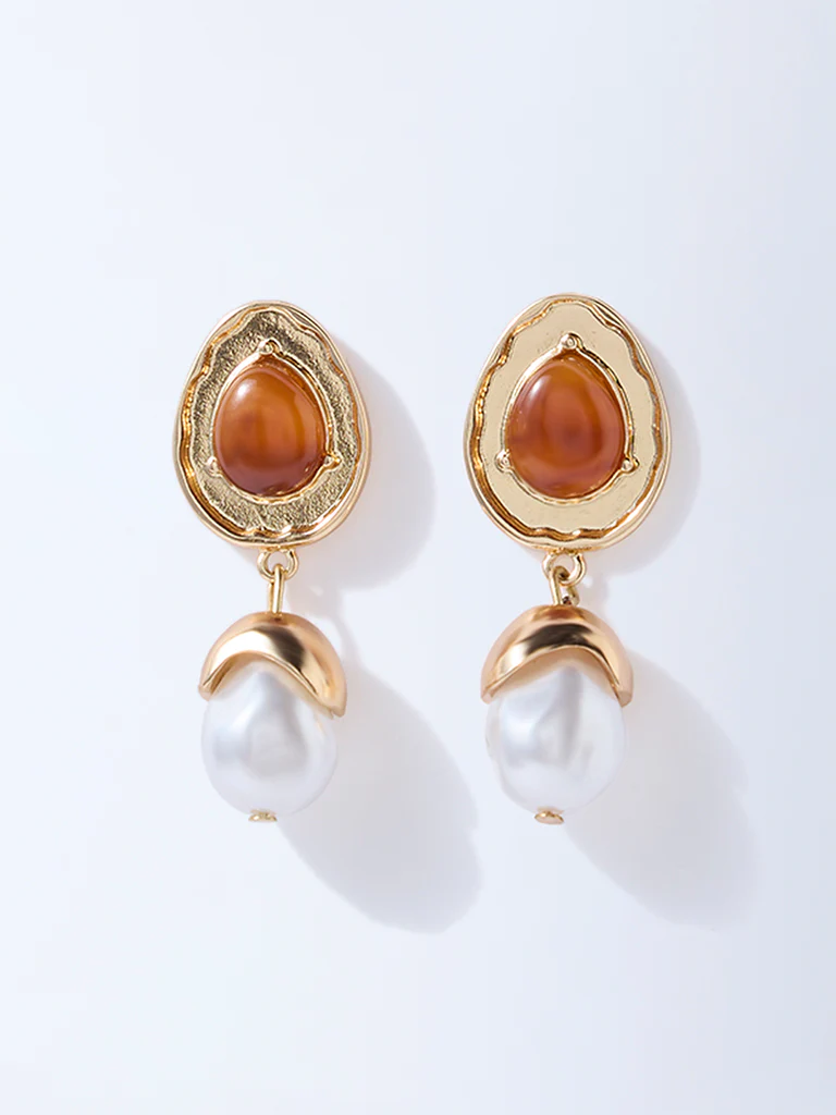 Westside Accessories Orange Pearl Drop Earrings