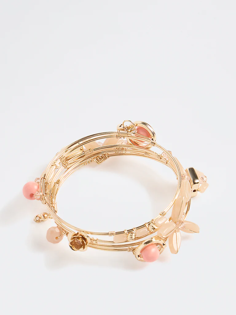 Westside Accessories Peach Beaded Coil Bracelet - Image 2