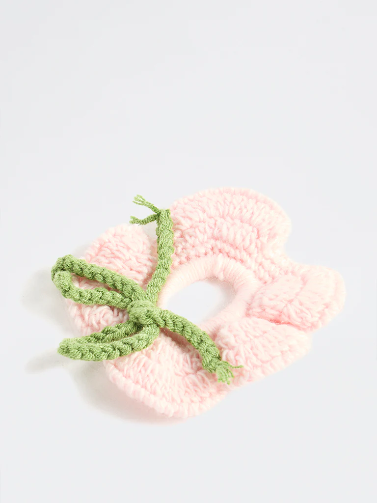 Westside Accessories Pink Floral Crochet Scrunchie - Image 2