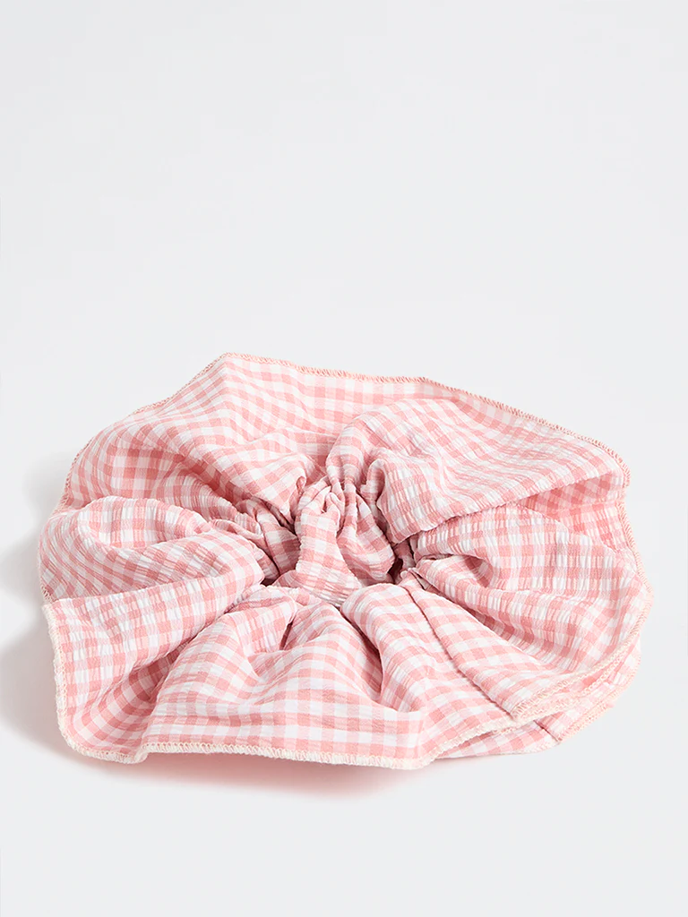 Westside Accessories Pink Gingham Checkered Scrunchie - Image 2