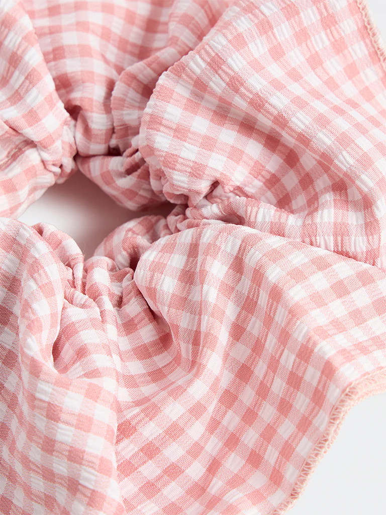 Westside Accessories Pink Gingham Checkered Scrunchie - Image 3