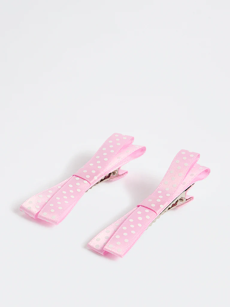 Westside Accessories Pink Polka Dot Bow Clips - Pack of 2 - Image 2