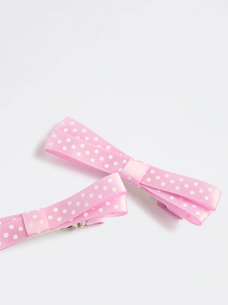 Westside Accessories Pink Polka Dot Bow Clips - Pack of 2 - Image 3