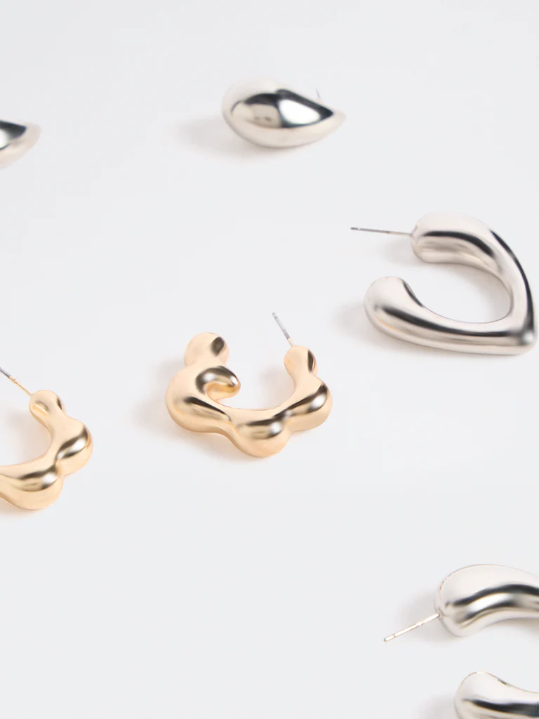 Westside Accessories Silver and Gold Multi Hoop Earrings - Pack of 3 - Image 3