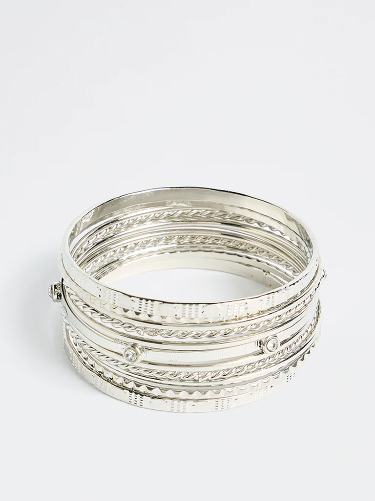 Westside Accessories Silver Fancy Stack Bangle - Pack of 11 - Image 2