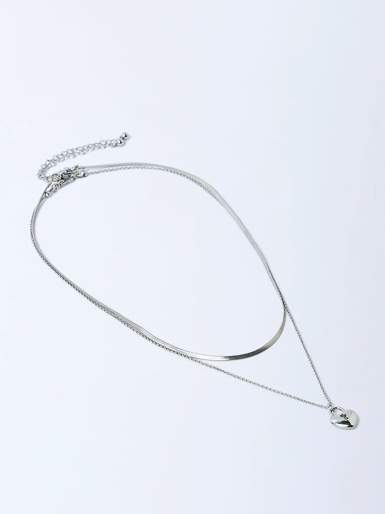 Westside Accessories Silver Heart and Textured Chain Necklace - Image 2