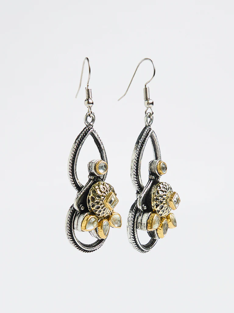 Westside Accessories Silver Kundan Fishhook Earrings - Image 2