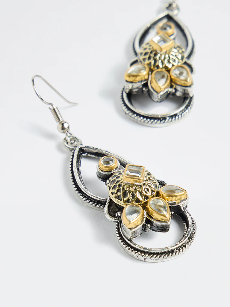 Westside Accessories Silver Kundan Fishhook Earrings - Image 3