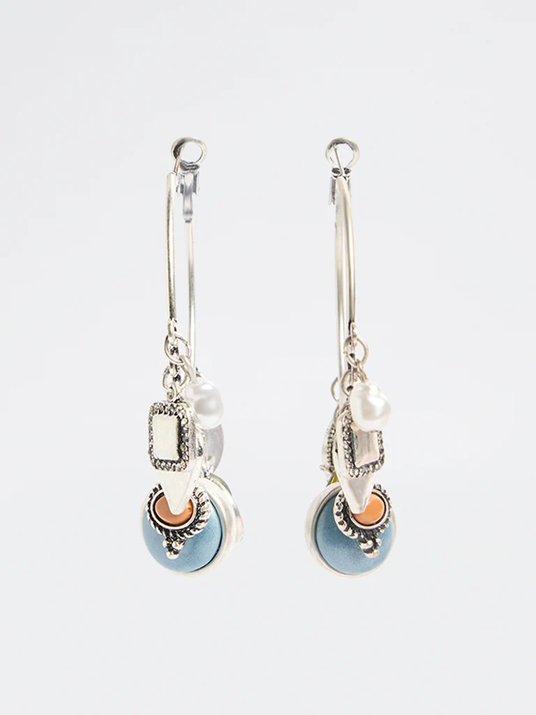 Westside Accessories Silver Multi Charm Hoop Earrings
