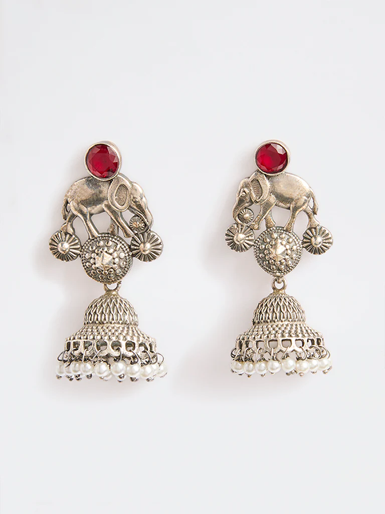Westside Accessories Silver Oxidised Jhumki Earrings