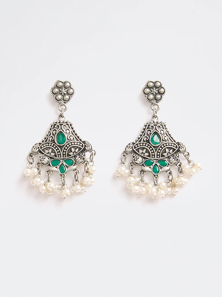 Westside Accessories Silver Oxidised Pearl Jhumki Earrings