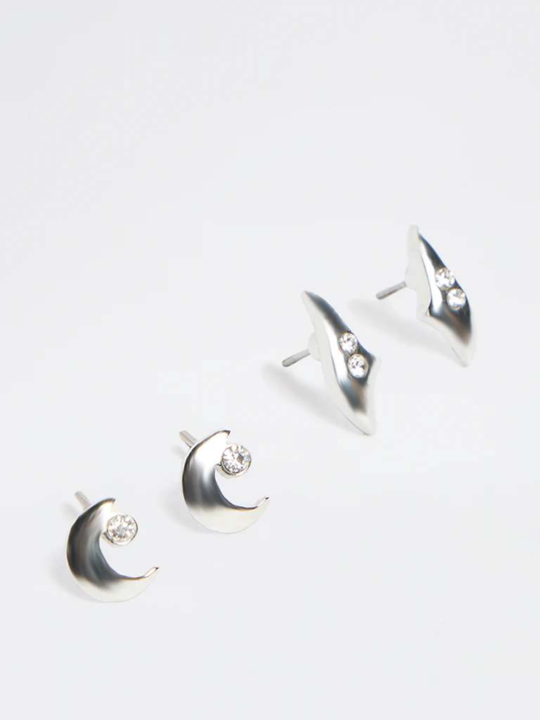 Westside Accessories Silver Silver Stone Earrings - Pack of 2 - Image 2