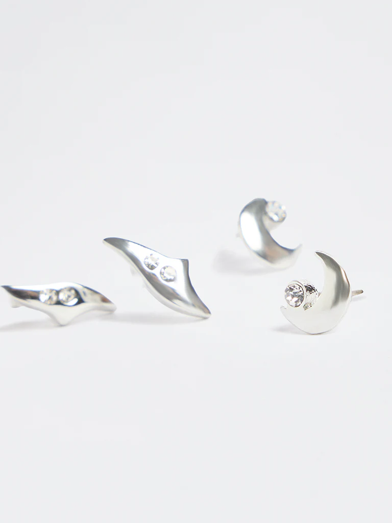 Westside Accessories Silver Silver Stone Earrings - Pack of 2 - Image 3
