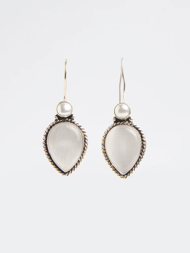 Westside Accessories Silver Stone Jhumki Earrings