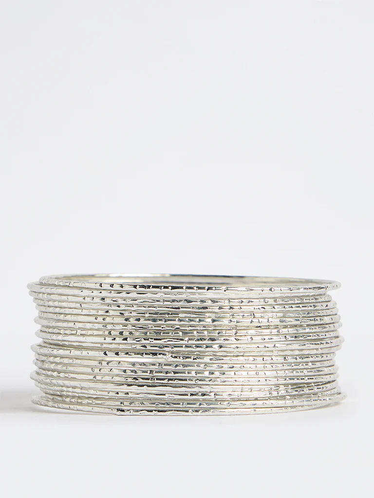 Westside Accessories Silver Textured Bangles - Pack of 20