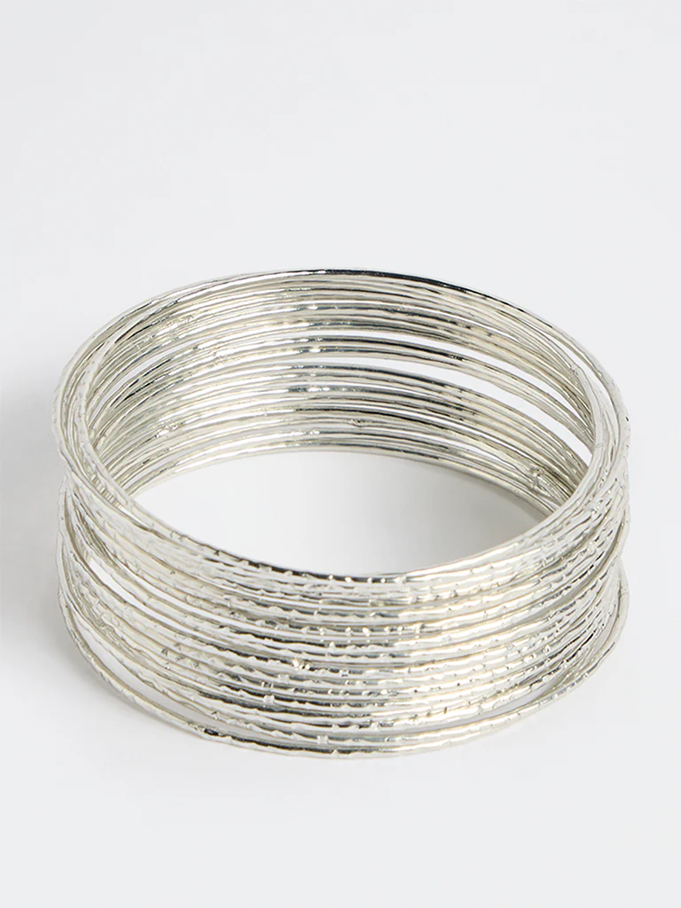 Westside Accessories Silver Textured Bangles - Pack of 20 - Image 2